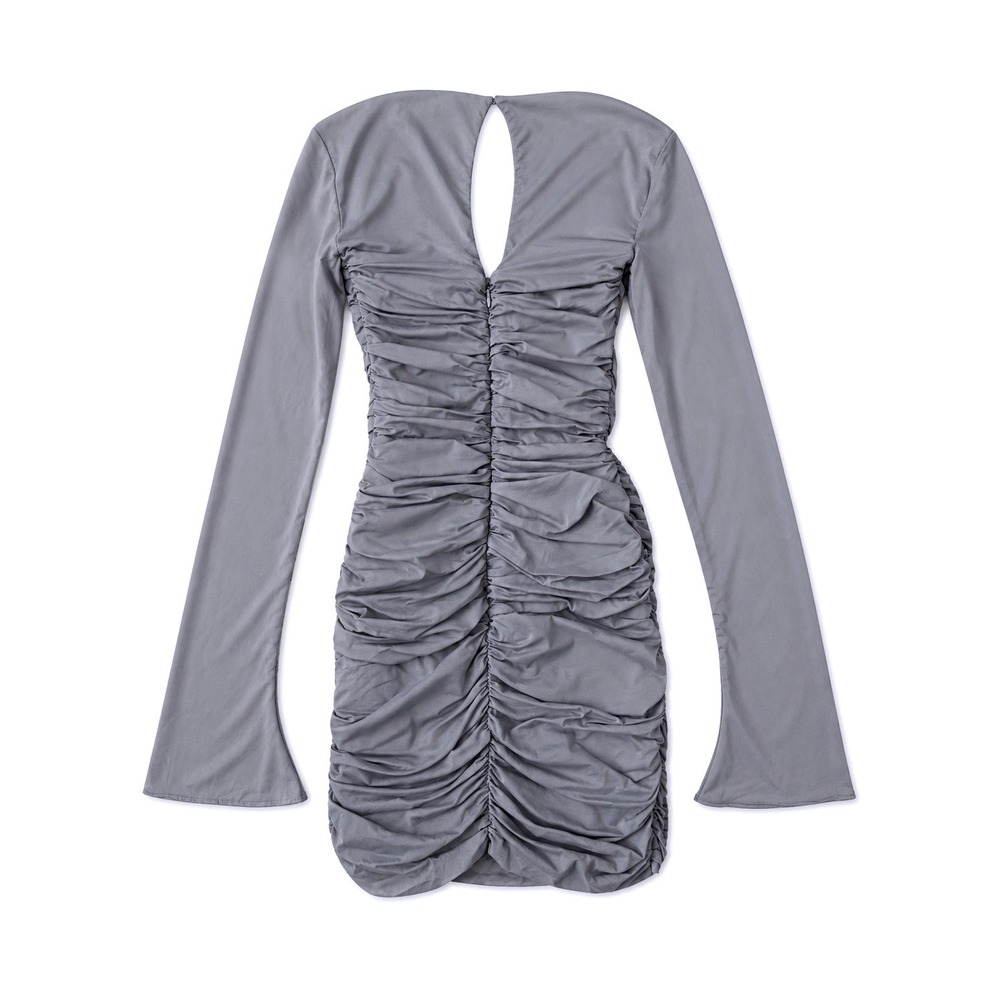 House of CB Camille Dove Grey Silk Ruched Cutout Mini Dress XS - Picture 7 of 12